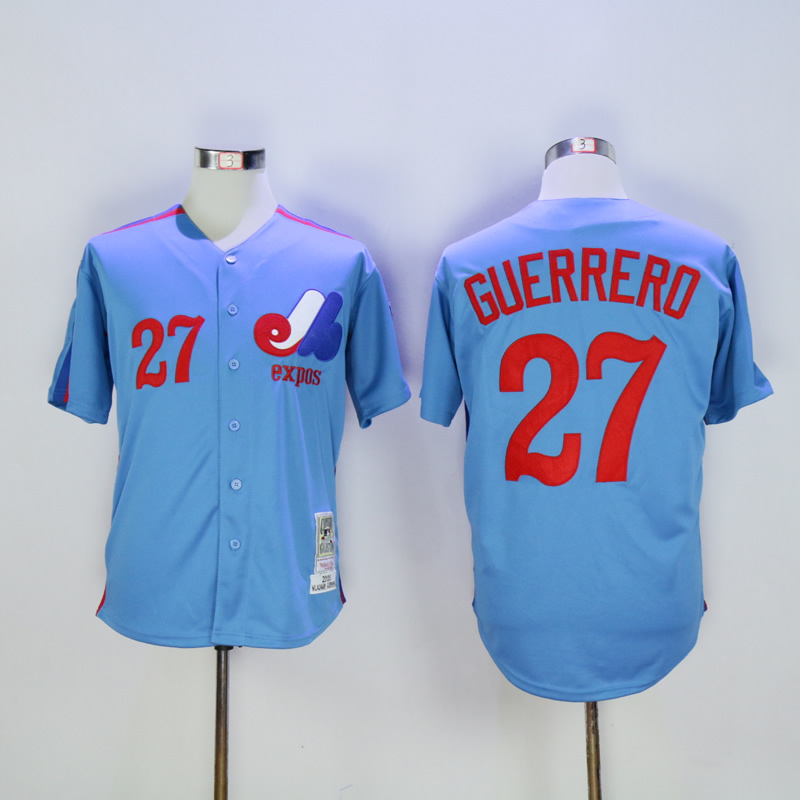 Men Montreal Expos 27 Guerrero Blue Throwback MLB Jerseys